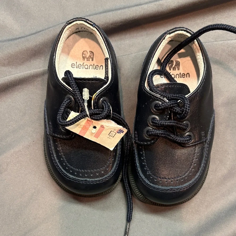 Elefanten Classic Navy Blue‎ Leather Baby First Walker Dress Shoes NWT Size 1